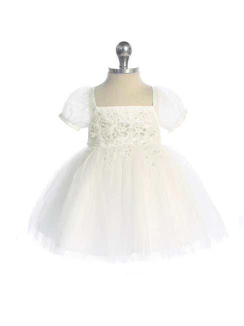 Baby Girls Puff Sleeve Floral Embroidered Dress 6-24 Months
